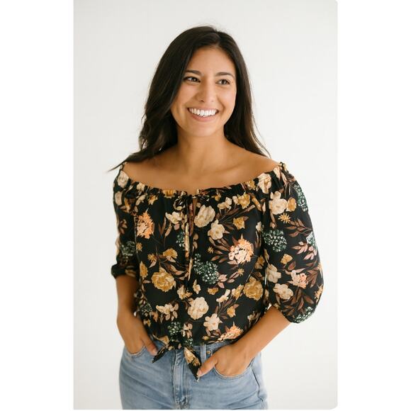 Rue 21 Floral Off the Shoulder Coquette Cottagecore Blouse S Feminine Romantic - Picture 1 of 8